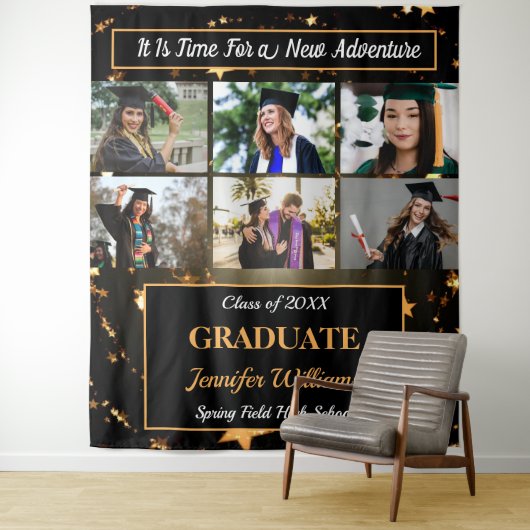 Afwstuderen Aangepaste foto collage Naam Klas Jaar Wandkleed (In situ)