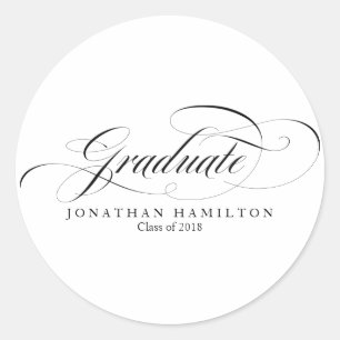 Afwstuderen Zwart & Wit Elegant Script Afstuderen Ronde Sticker