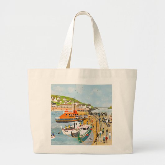 Afzinking van de reddingsboot in Mousehole Grote Tote Bag (Voorkant)