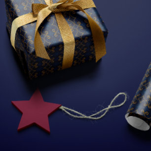 Afzonderlijke Royal Navy Blue Gold Intricate Cadeaupapier