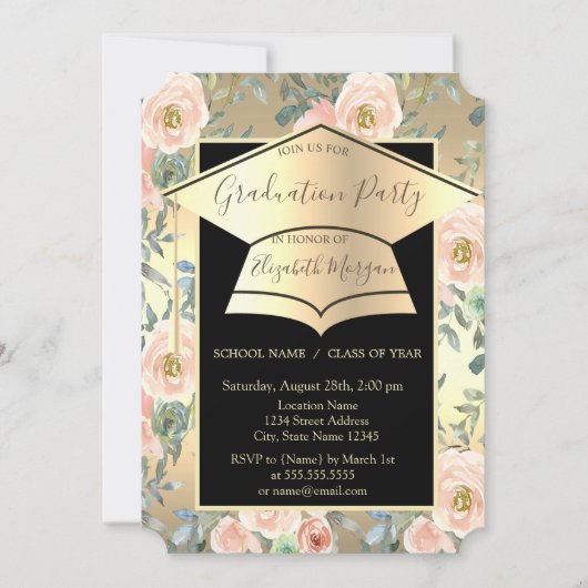 Afzuigkap, bloemen Roos Gold Afstuderen Kaart (Voorkant)