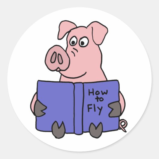 AG- Pig Reading Hoe te vliegen Boek Ronde Sticker (Voorkant)