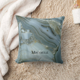 Agaat Baby Blauw Goud Marmer Custom Naam Letter Kussen