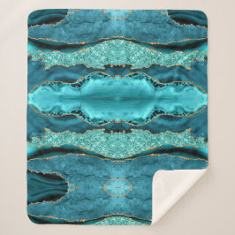 Agaat Blauwgroen Blauw Goud Aqua Turquoise Sherpa  Sherpa Deken