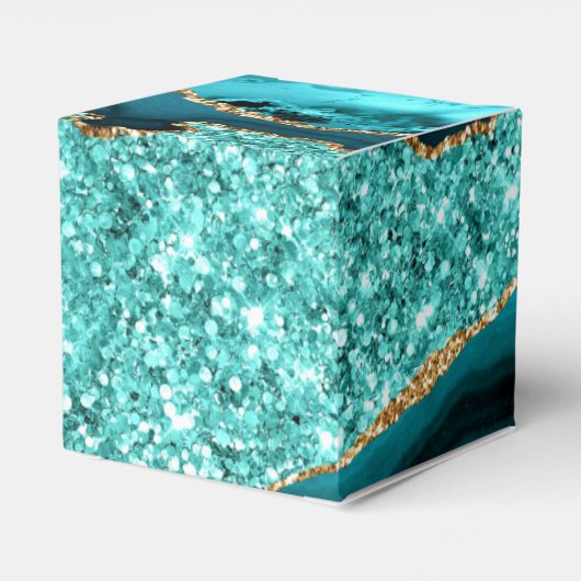 Agaat Blauwgroen Blauw Goud Glitter Marmer Aqua Tu Bedankdoosjes (Achterkant)