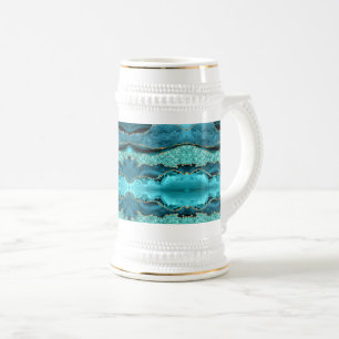 Agaat Blauwgroen Blauw Goud Glitter Marmer Aqua Tu Bierpul