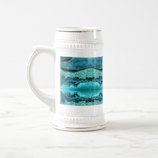 Agaat Blauwgroen Blauw Goud Glitter Marmer Aqua Tu Bierpul (Links)
