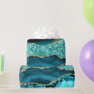 Agaat Blauwgroen Blauw Goud Glitter Marmer Aqua Tu Cadeaupapier