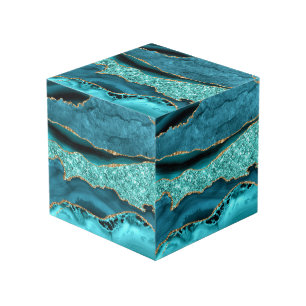 Agaat Blauwgroen Blauw Goud Glitter Marmer Aqua Tu Kubus