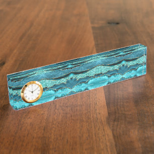 Agaat Blauwgroen Blauw Goud Glitter Marmer Aqua Tu Naambordje