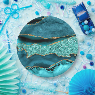 Agaat Blauwgroen Blauw Goud Glitter Marmer Aqua Tu Papieren Bordje