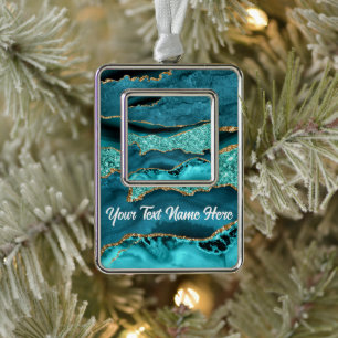 Agaat Blauwgroen Blauw Goud Glitter Marmer Jouw na Verzilverd Kader Ornament