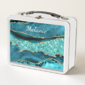 Agaat Blauwgroen Blauw Goud Marmer Turquoise Custo (Voorkant)