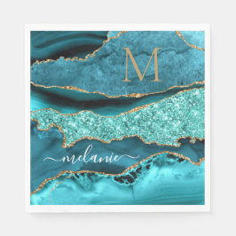 Agaat Blauwgroen Blauw Goud Naam Letter Aqua Turqu Servet