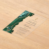 Agaat Geode Groen Goud Eerste Heilige Communie Acryl Uitnodigingen (Laagn)