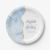 Agaat Geode Script Baby Blauw Goud Bruiloft Papieren Bordje (Voorkant)