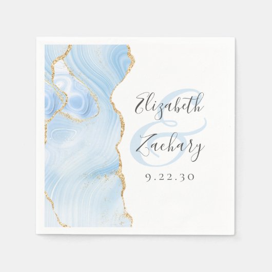 Agaat Geode Script Baby Blauw Goud Bruiloft Servet (Voorkant)