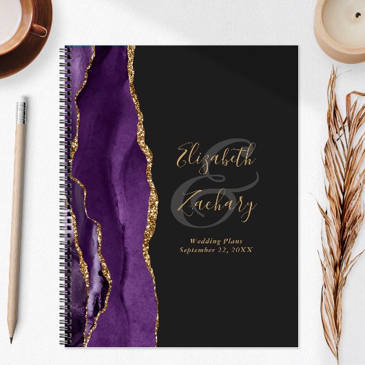 Agaat Geode Script Paarse Gouden Donkere Huwelijks Planner