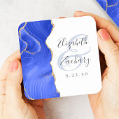Agaat Geode Script Royal Blue Gold Wedding Vierkante Kartonnen Onderzetter