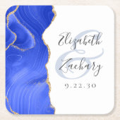 Agaat Geode Script Royal Blue Gold Wedding Vierkante Kartonnen Onderzetter (Voorkant)