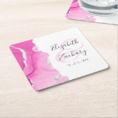 Agaat Geode Script Roze Zilveren Bruiloft Vierkante Kartonnen Onderzetter (Schuin)