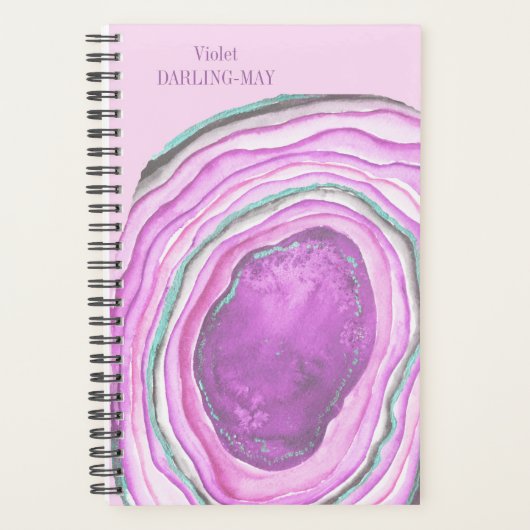 Agaat Geode Waterverf Slice - Roze Aqua Paarse Planner (Voorkant)