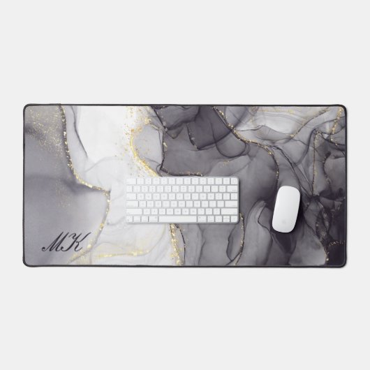 Agaat Grijs en Zwart Marmer Custom Naam Letter Bureaumat (Keyboard & Muis)
