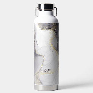 Agaat Grijs en Zwart Marmer Custom Naam Letter Waterfles