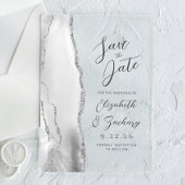 Agaat Grijs Wit Zilver Modern Script Bruiloft Acryl Uitnodigingen