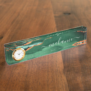 Agaat Groen Goud Glitter Emerald Desk Naam Bord Naambordje