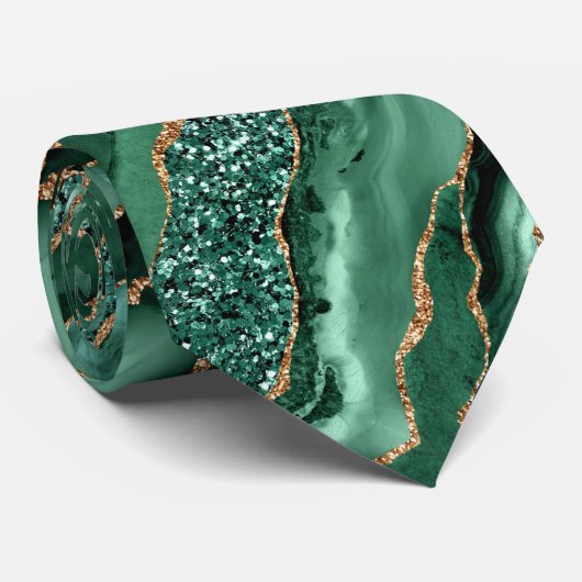 Agaat Groen Goud Glitter Smaragd Stropdas (Opgerold)