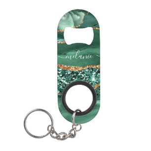Agaat Groen Goud Jouw naam Sleutelhanger Flesopene Mini Flessenopener