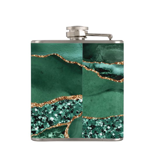 Agaat Groen Goud Smaragd Custom Naam Flask Heupfles (Achterkant)
