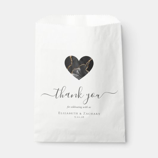 Agaat Hart Script Dank u Zwart Goud Bruiloft Bedankzakje (Voorkant)