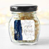 Agaat Marmer Marine Blauw Goud Script Bruiloft Vierkante Sticker