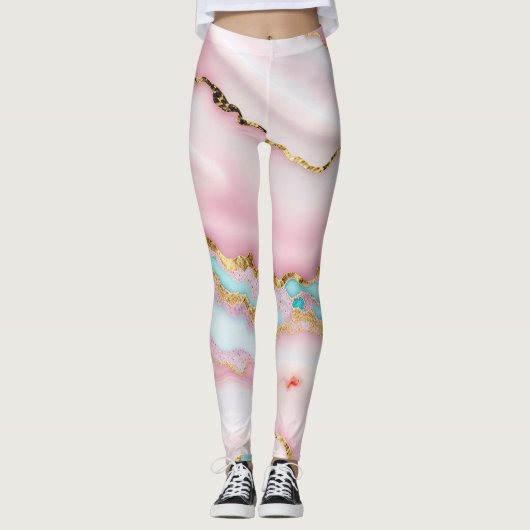 Agaat Marmer Populair Blauw Roze Goud Collectie Leggings (Voorkant)