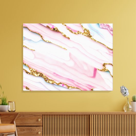 Agaat Marmer Trendy Blauw Roze Goud Collectie Canvas Afdruk (Insitu (Woonkamer))