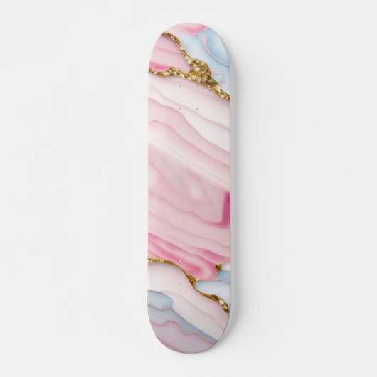 Agaat Marmer Trendy Blauw Roze Goud Collectie Skateboard (Voorkant)