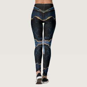 Agaat Navy Blauw Goud Glitter Marmer Leggings