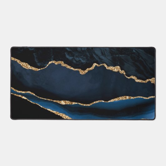 Agaat Navy Blauw Goud Marmer Bureaumat (Voorkant)