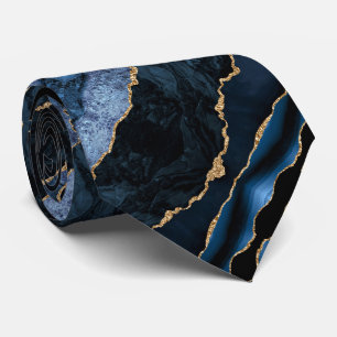Agaat Navy Blauwe Gouden Glitter Geode Marmeren Ha Stropdas