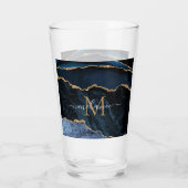 Agaat Navy Blue Gold Marble Monogram Naam Glas (Achterkant)