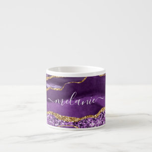 Agaat Paarse Gouden Glitter Custom Name Espresso C Kop