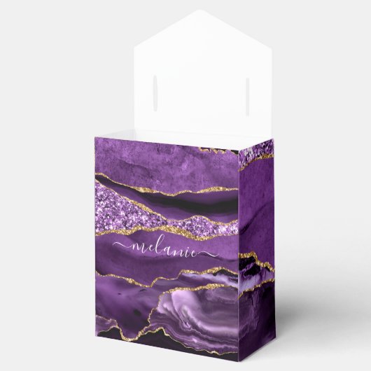 Agaat Paarse Gouden Marmeren Custom Naam Gift Box Bedankdoosjes (Geopend)