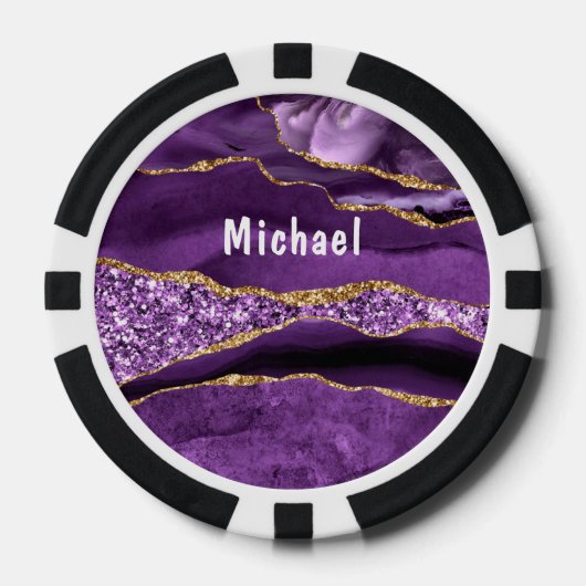 Agaat Paarse Gouden Marmeren Custom Naam Poker Chi Poker Chips (Voorkant)