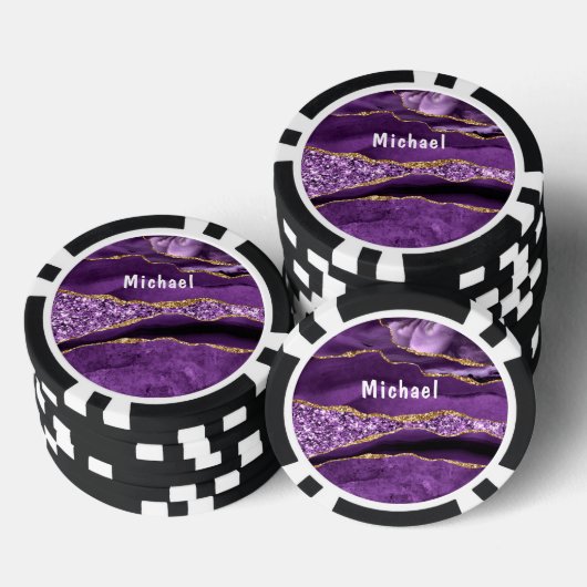 Agaat Paarse Gouden Marmeren Custom Naam Poker Chi Poker Chips (Opstapeling)