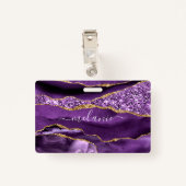Agaat Paarse Violet Goud Glitter Custom Name Badge (Achterkant met clip)