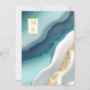 *~ Agaat QR BLAUWGROEN Monogram AR66 RSVP Bruiloft Kaart