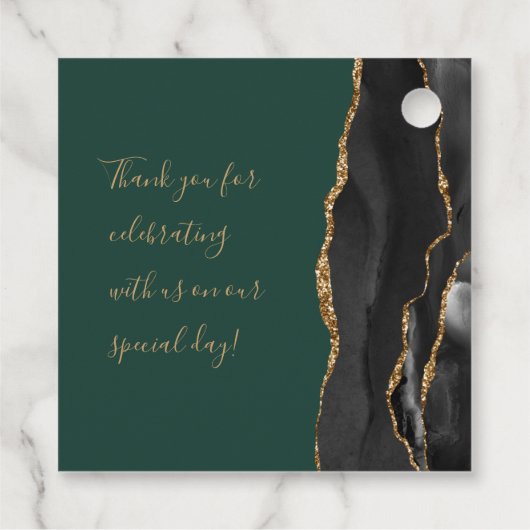 Agaat Script Zwart Goud Smaragd Groen Bruiloft Bedankjes Labels (Achterkant)