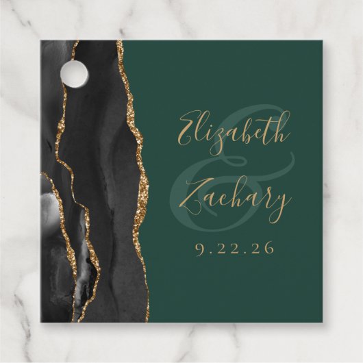 Agaat Script Zwart Goud Smaragd Groen Bruiloft Bedankjes Labels (Voorkant)